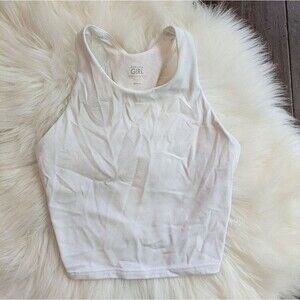 Athleta Girl Long Distance White Fitted Crop Tank Top Bra Bralette M Medium 8-10